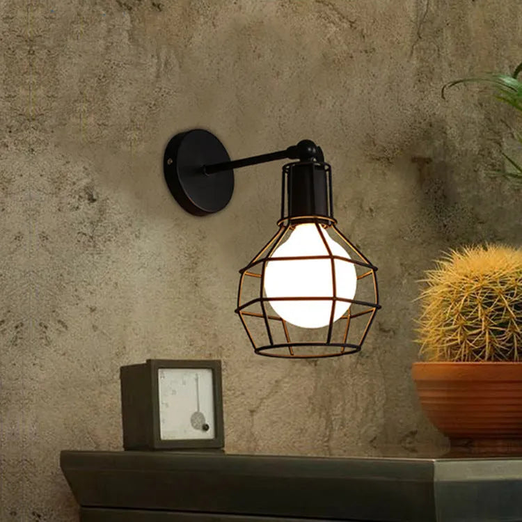 American black industrial style small wall lamp wrought iron antique finish E27 fitting for indoor leisure venues