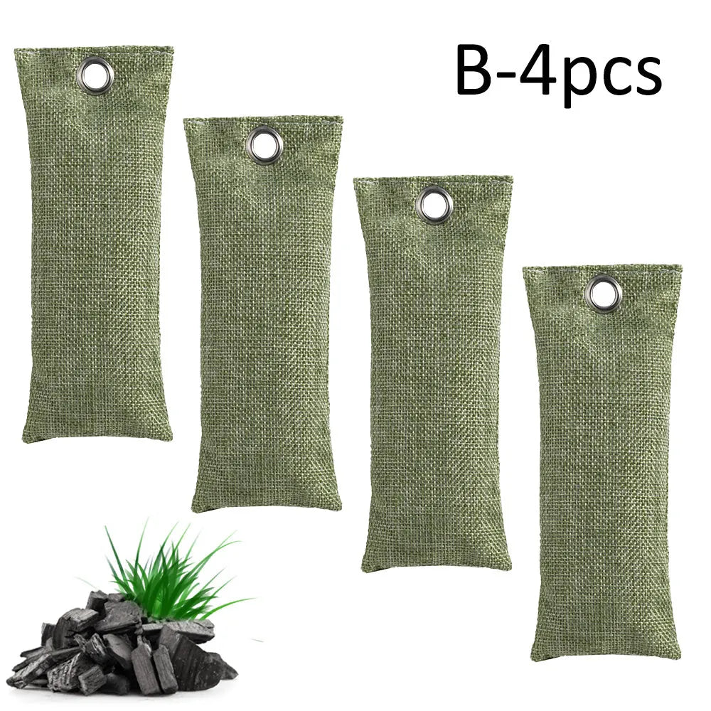 Black bamboo charcoal deodorising bag for shoes measuring 16.5 by 6.5 centimetres