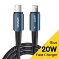 USB-C to USB-C fast charging cable with aluminum alloy connectors and coloured indicator light, available in multiple lengths.
