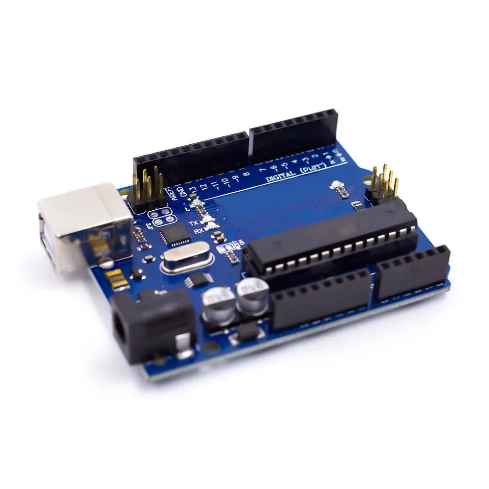 ATmega328P UNO R3 development board with USB cable for programming microcontroller projects