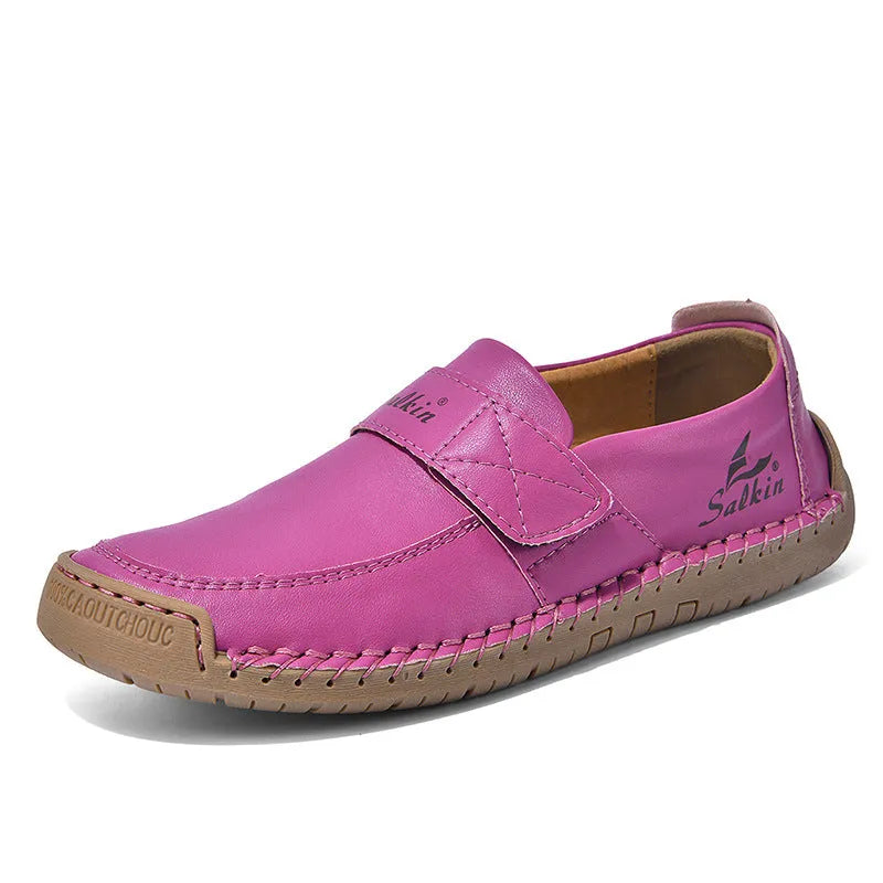 Autumn leisure hand-stitched PU upper Velcro shoes in flat heel round toe low-top casual style