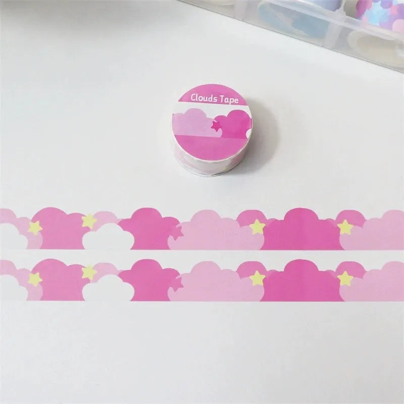 Japanese washi tape roll with star and cloud decorative border patterns measuring 24mm wide