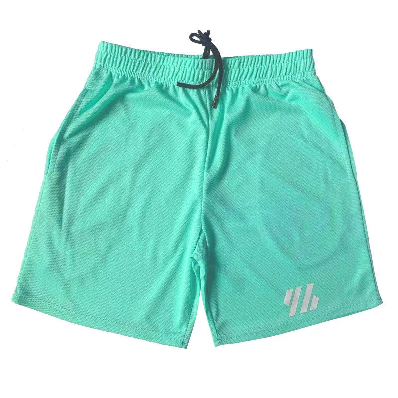 Men's metal silk fabric sports shorts in loose fit for running, shown in army green colour.