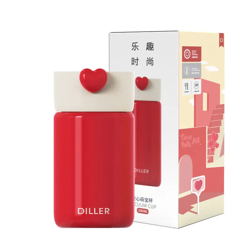 Women's thermos cup in red, 316 stainless steel liner, 200ml capacity, modern simple design