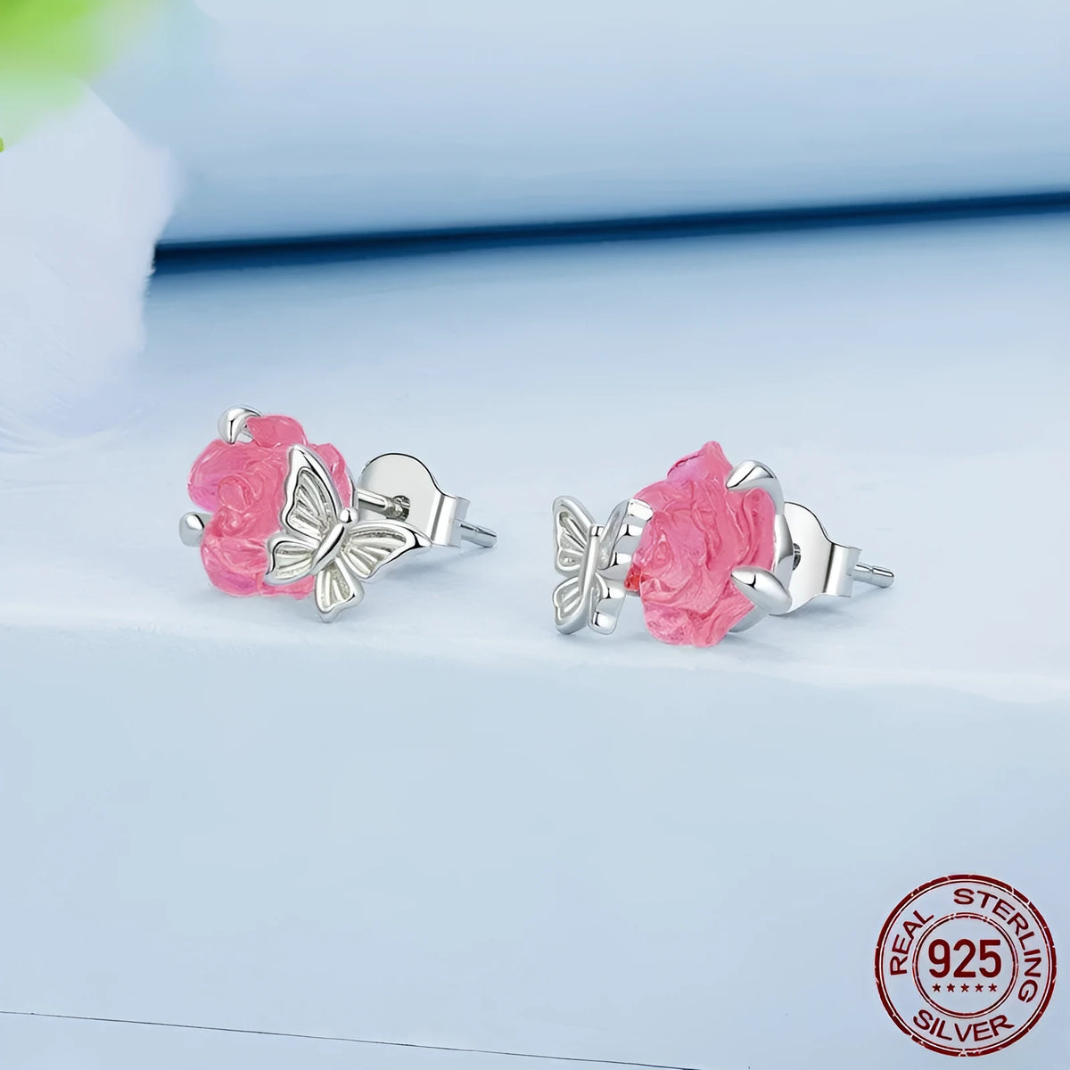 S925 sterling silver rose flower ear studs electroplated finish sweet style women