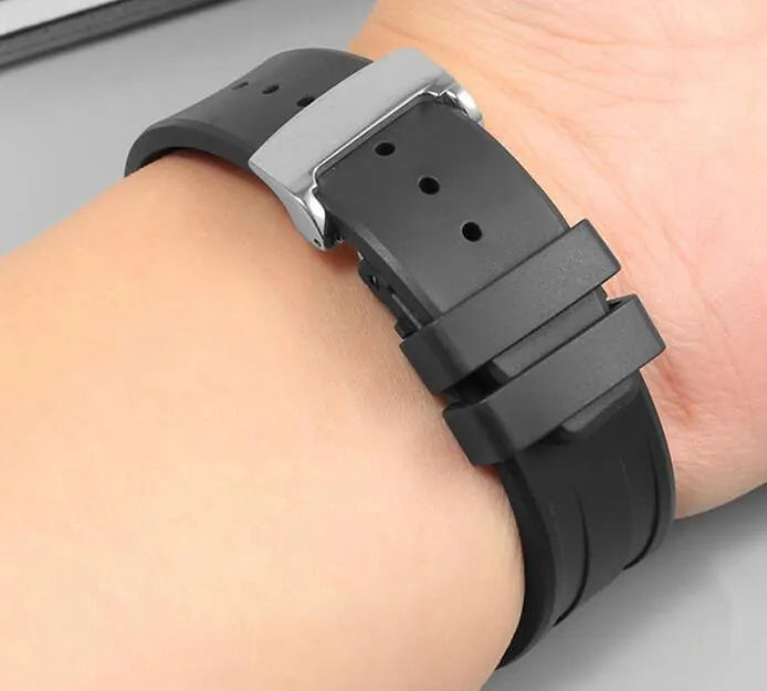 Silicone watch strap 27mm for AP Royal Oak Offshore 15703 HMS in black colour without buckle