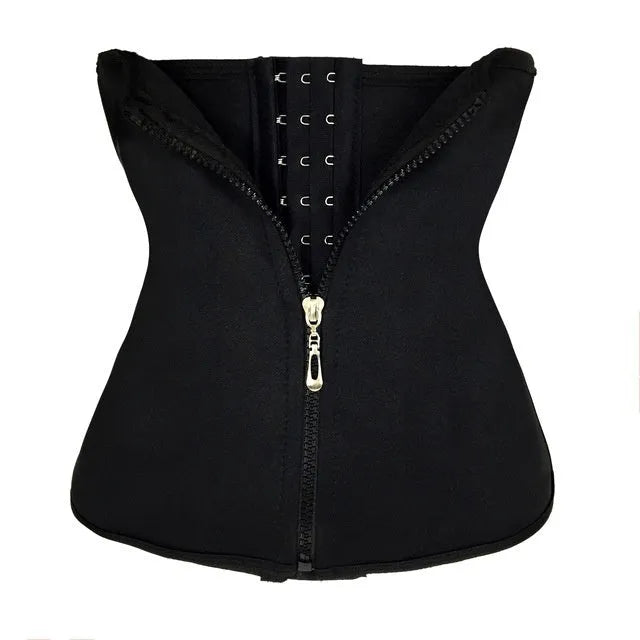 Breasted neoprene belly band corset in black colour showing abdominal compression design