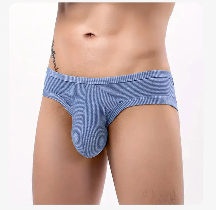 Men's cotton briefs in seven colour options showing low waist boxer style design