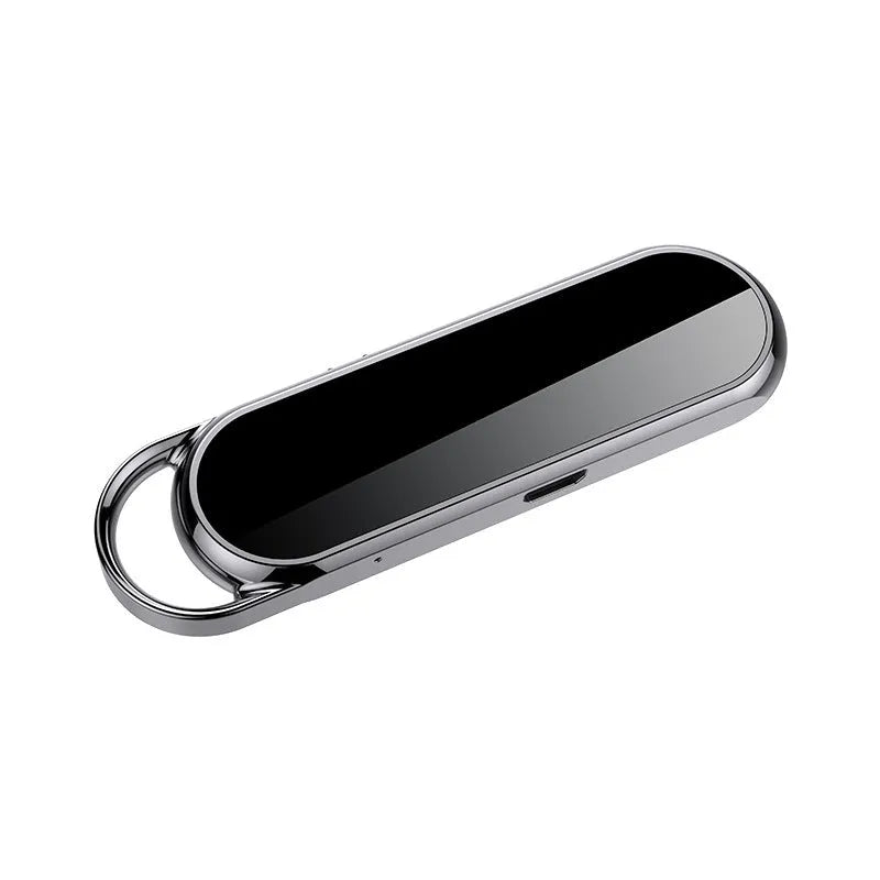 Black one-key recording smart voice recorder with pen-shaped body and button on top