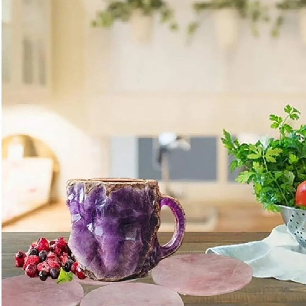 Resin mineral crystal coffee mug with handle showing clear design and colour options