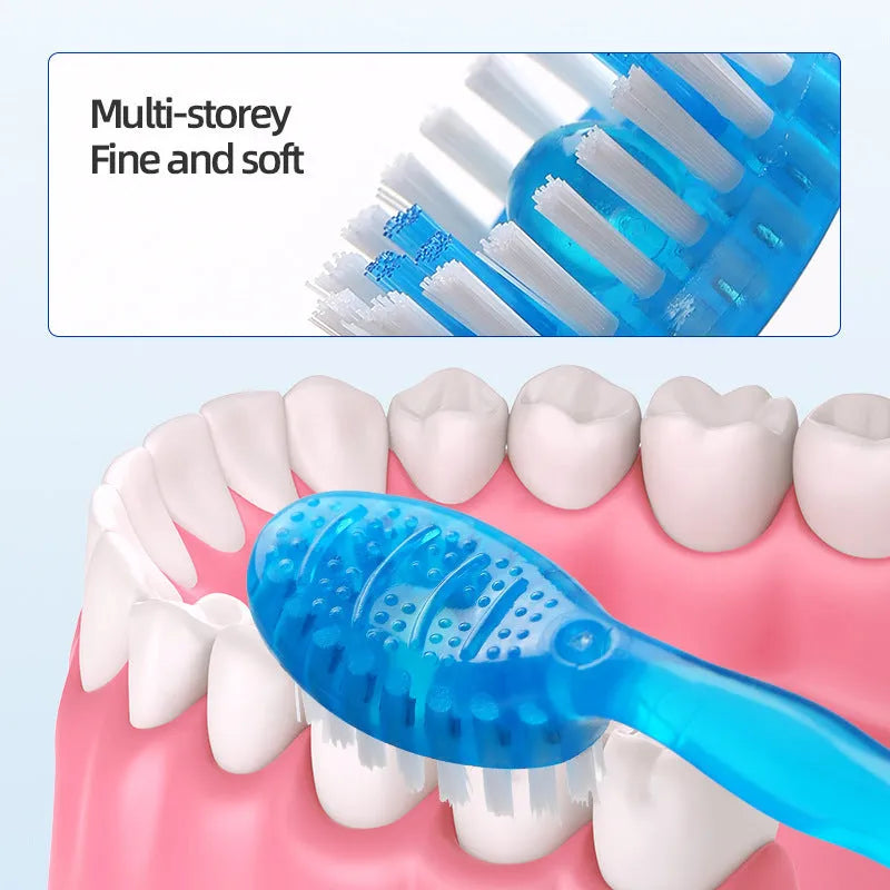 Exploding bead disposable mini toothbrush with toothpaste beads in four flavours for travel