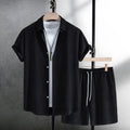Men's white cotton blend short sleeve shirt and shorts casual suit set