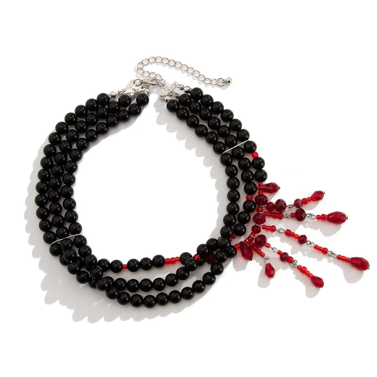 Halloween blood drop geometric pendant necklace with crystal and pearl elements on adjustable chain