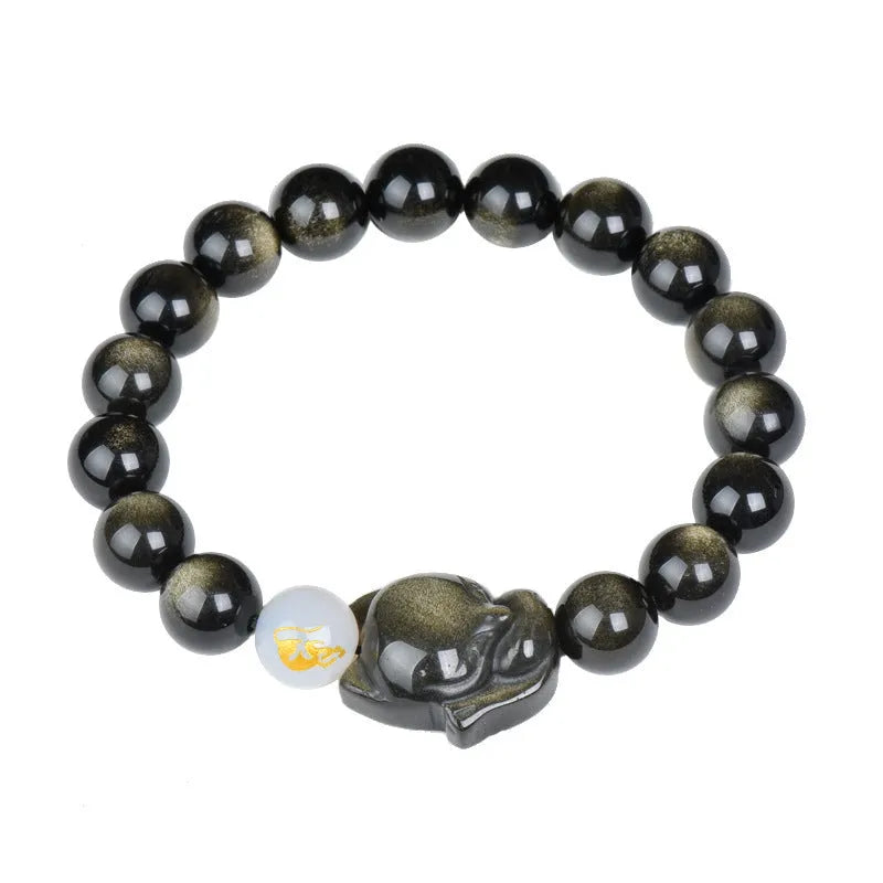 10mm obsidian bracelet with zodiac guardian charm in three style variations