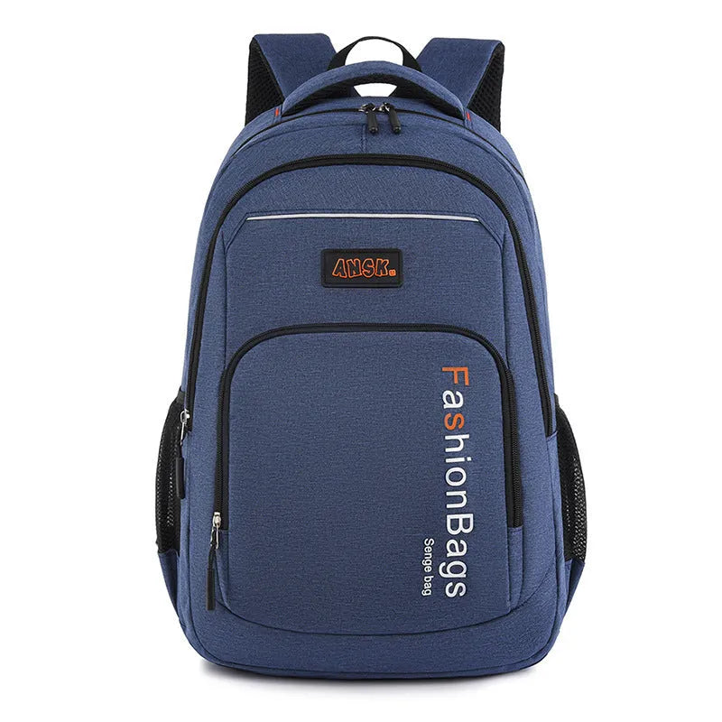 Large capacity black nylon travel backpack with multiple internal compartments and double shoulder straps.