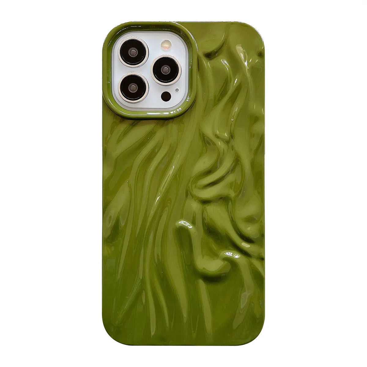 Ins style solid colour water ripple silicone phone case for iPhone models on a plain background.