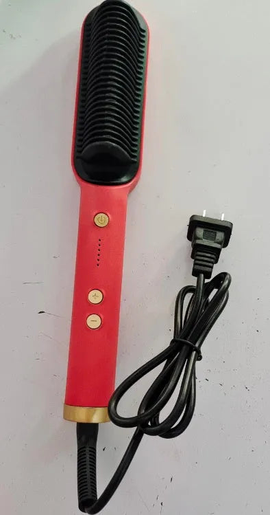 Red dual-purpose hair straightener and curling tong with tourmaline ceramic plates