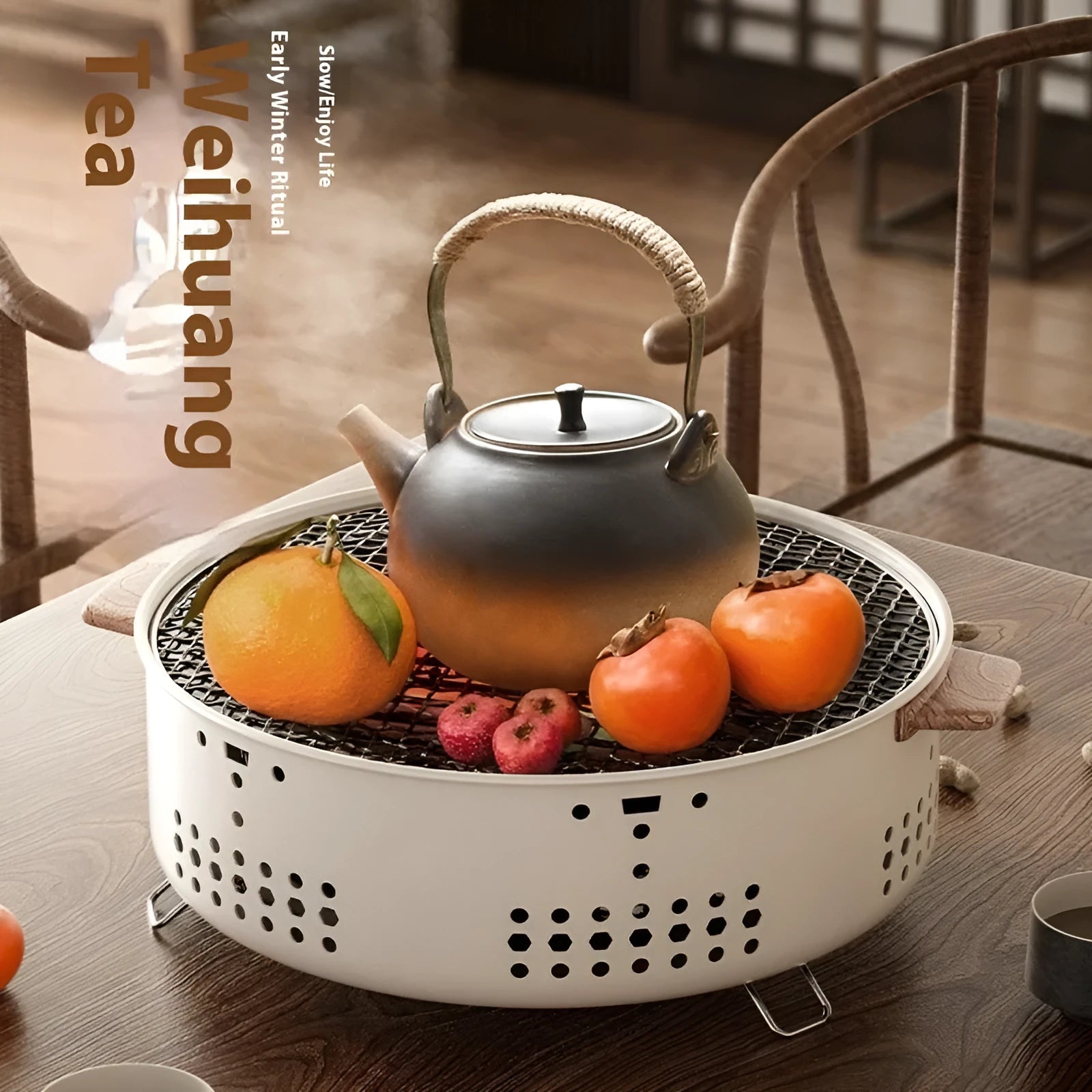 Portable indoor charcoal barbecue stove with grill rack for 3-5 people