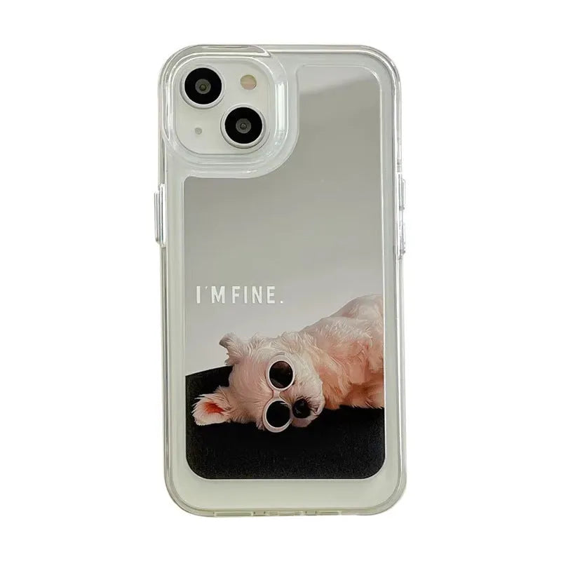 Mirror acrylic phone case with funny pet dog and cat design for iPhone, anti-fall protective back cover