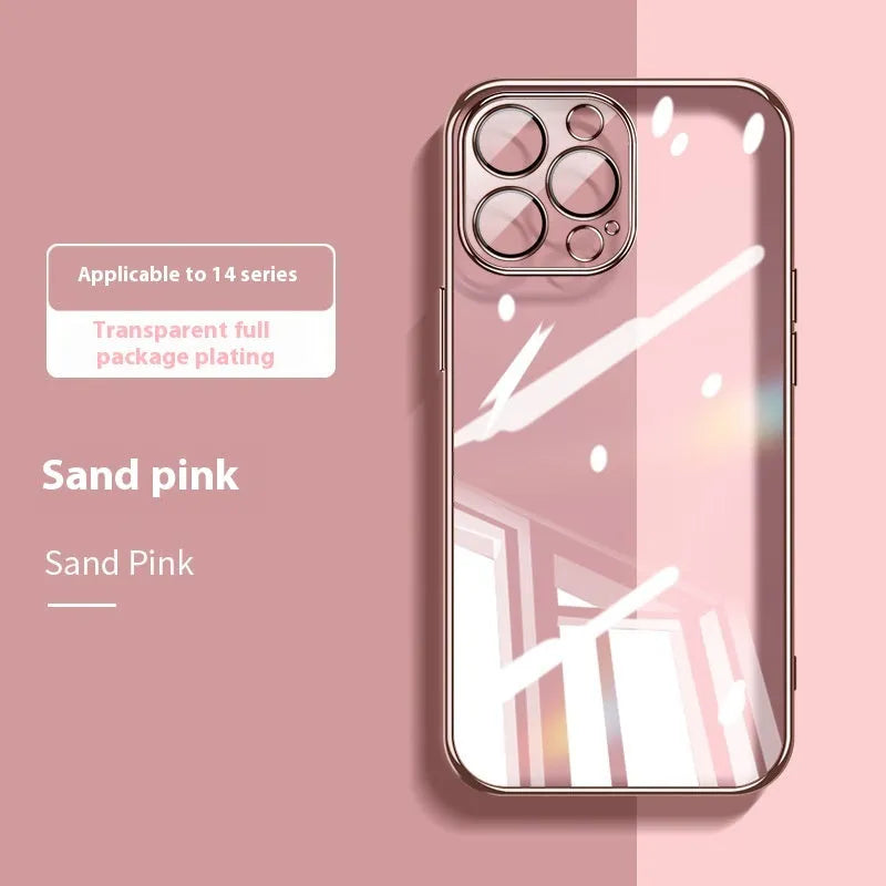 Electroplated TPU iPhone 16 Pro protective case in desert gold colour showing all-inclusive design