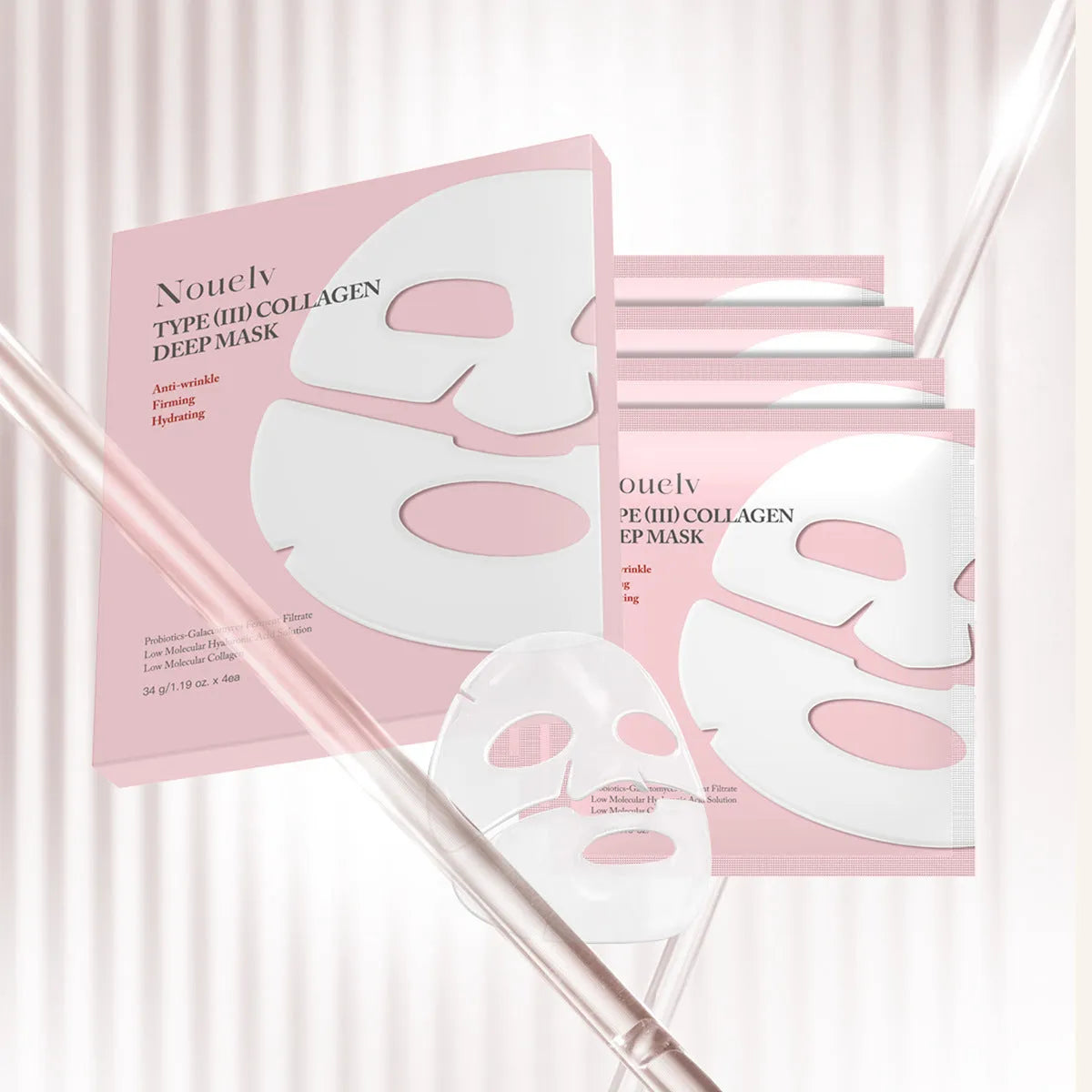 Collagen patch mask set containing 4 pieces for facial skincare with moisturising properties