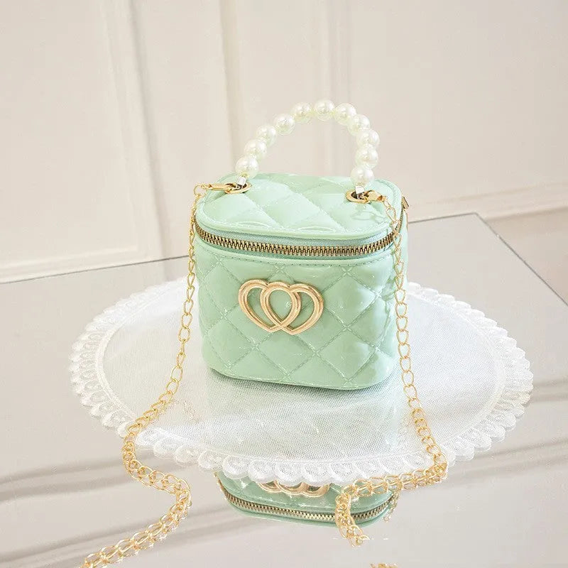 Transparent heart-pattern PVC bucket gel bag for cosmetics in apricot colour