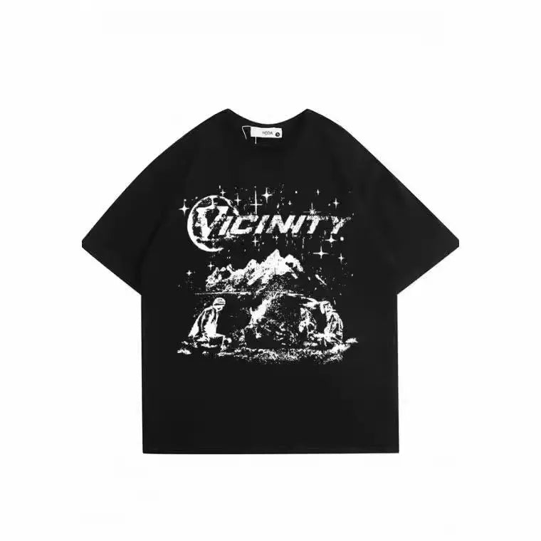 Men's hip hop print t-shirt with retro graphic design in polyester fabric
