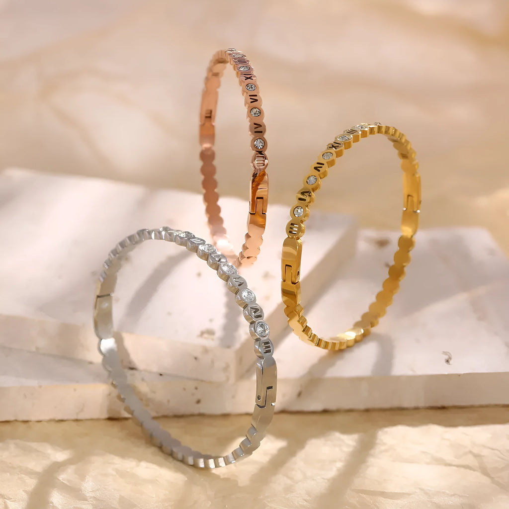 Titanium steel bracelet with electroplated finish and numeric decorative elements in Korean style