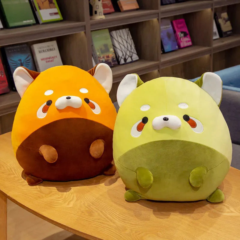 Round roll raccoon plush toy pillow in grass green colour with soft down cotton filling, 35cm height