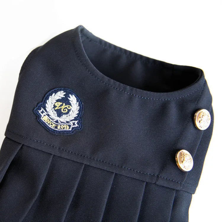 Dark grey polyester dog coat for casual wear on a dog, showing sizes from 2XS to 3XL.
