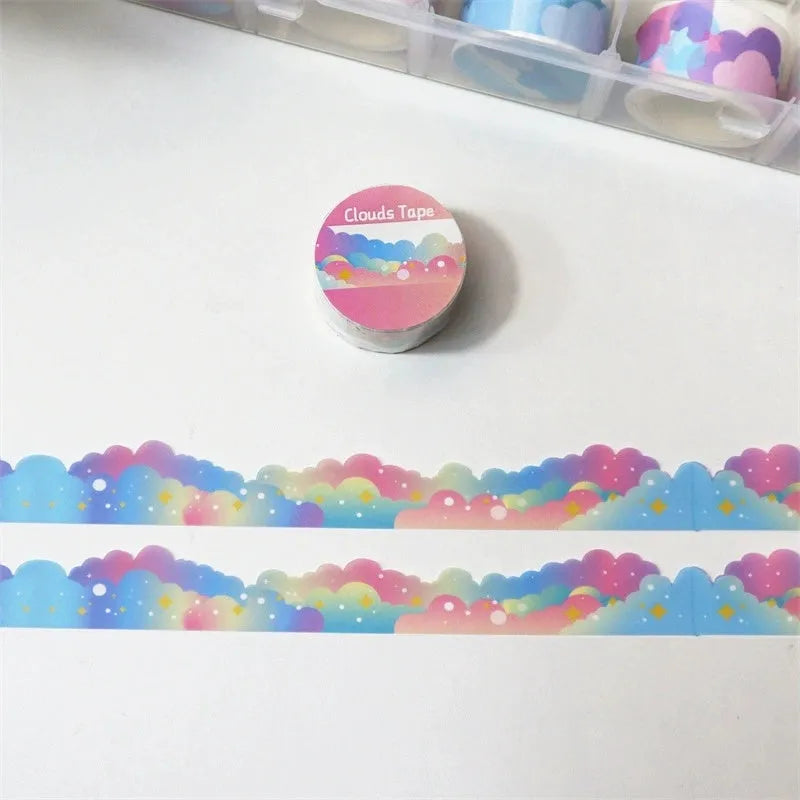 Japanese washi tape roll with star and cloud decorative border patterns measuring 24mm wide