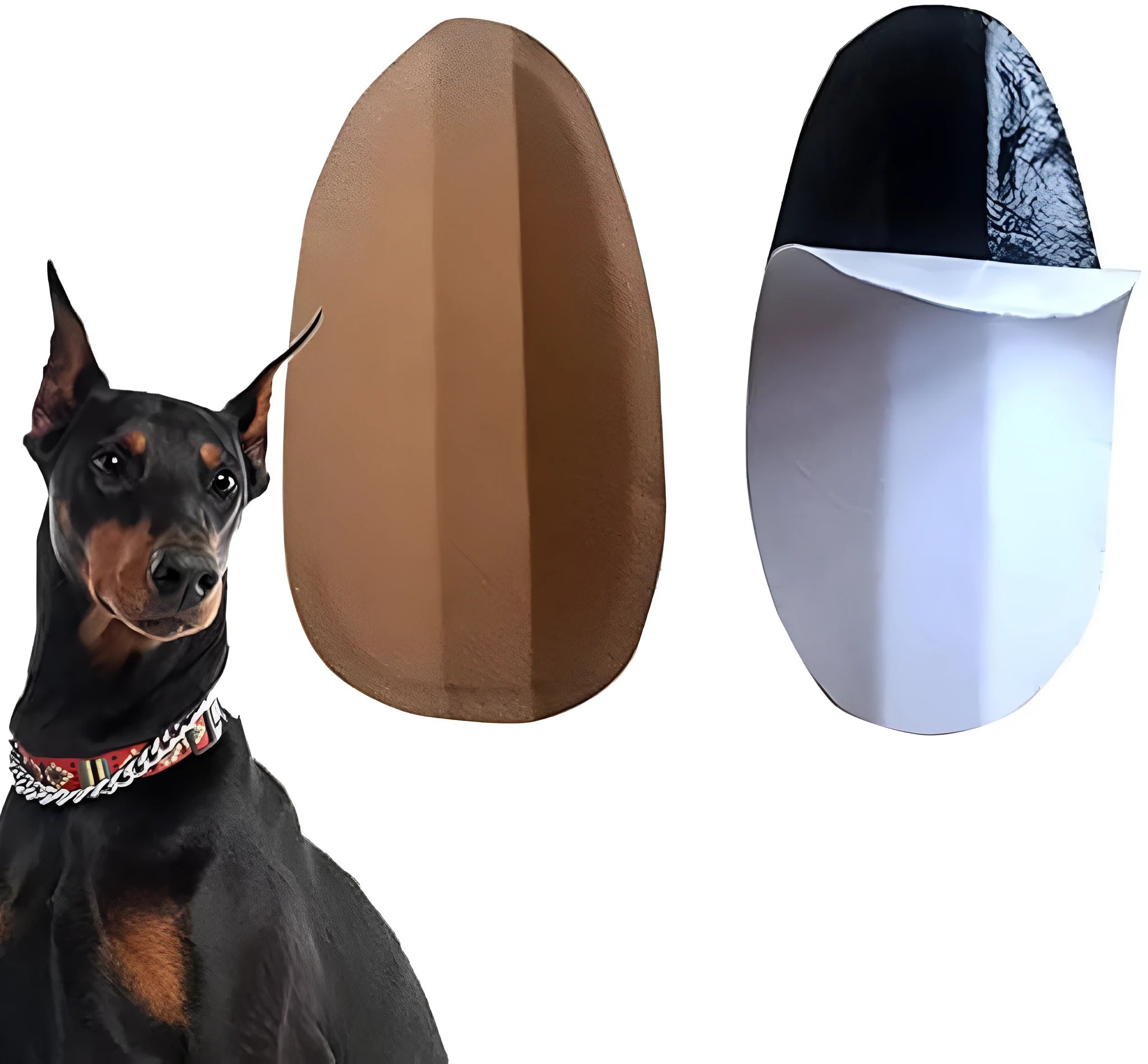 Pack of dog ear support stickers and calcium patch tape for ear correction on Doberman, Corgi, and Sheltie puppies.