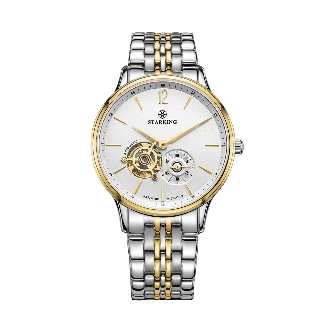 Automatic mechanical men's watch with brown leather strap and stainless steel case