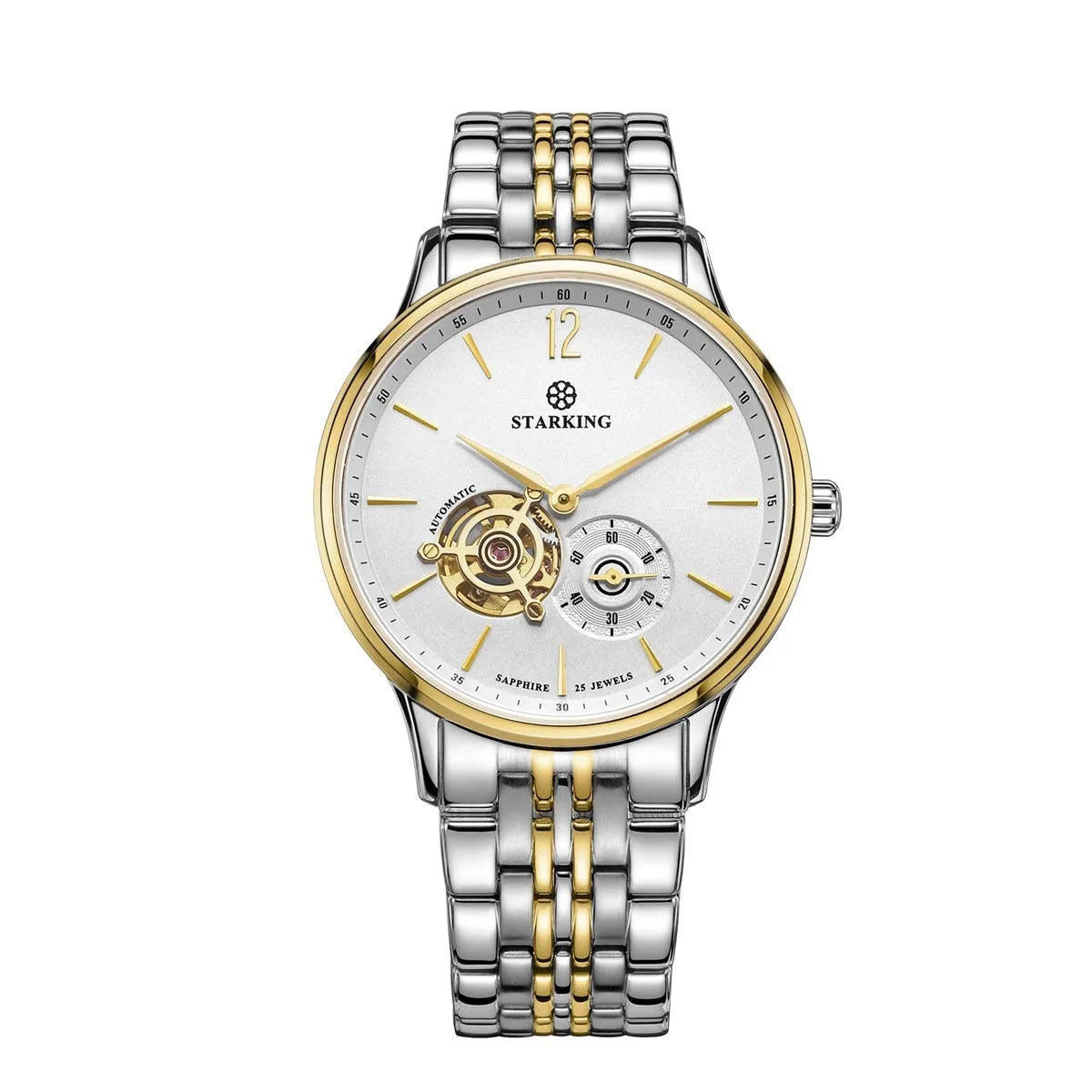 Automatic mechanical men's watch with brown leather strap and stainless steel case