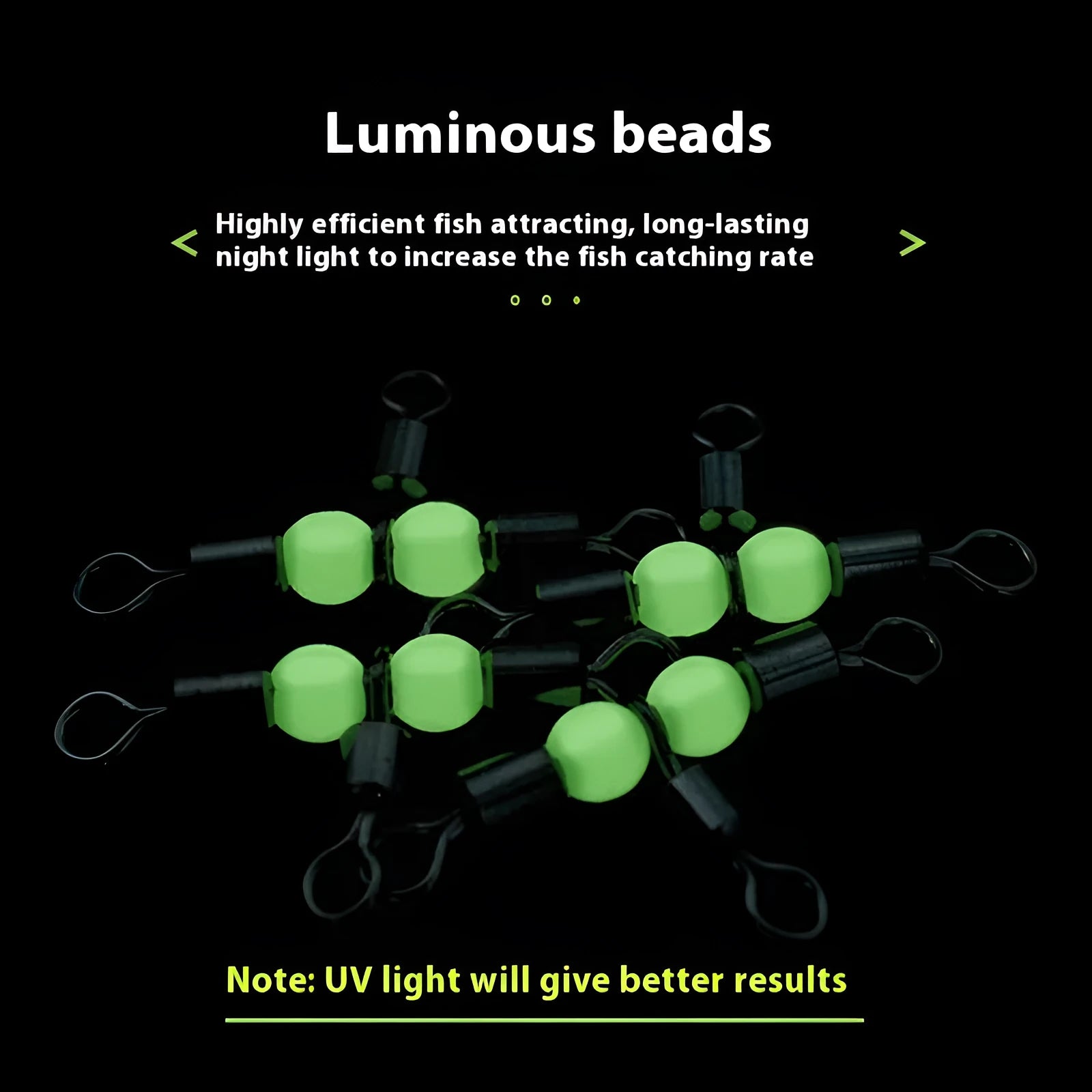 Copper luminous three-fork swivel fishing beads in various diameters from 2.2mm to 10mm