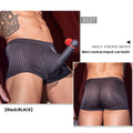 Men's breathable nylon stripe boxer briefs in free size, black colour, high elastic waistband
