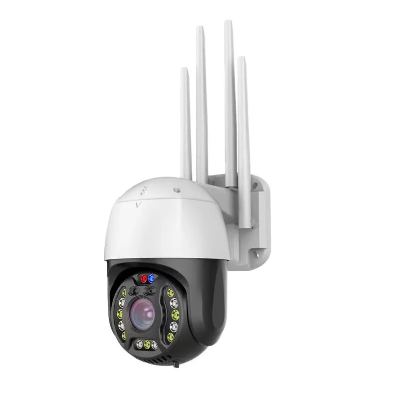 5MP outdoor dome surveillance camera with 360 degree rotation, 30m infrared night vision, and 6mm lens on a wall mount