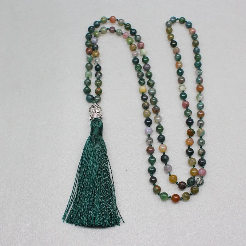 Natural agate 108-bead necklace bracelet with 6mm geometric beads
