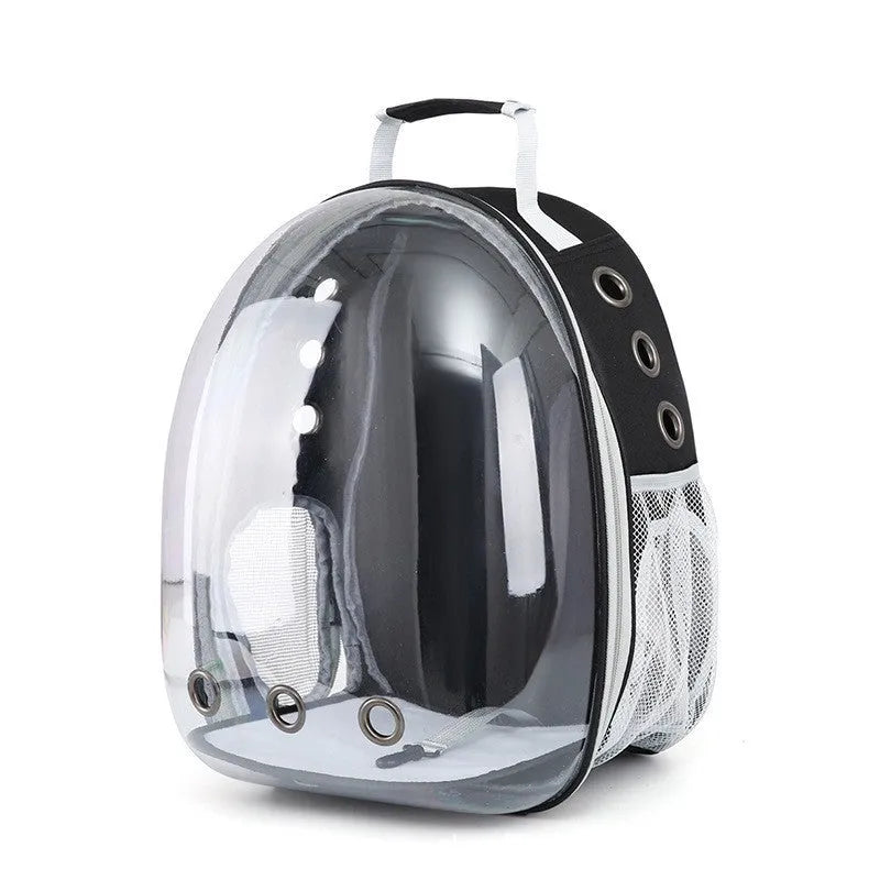 Grey PC plastic astronaut-style cat carrier bag with a side opening panel.