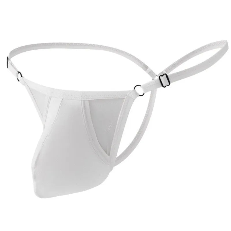 Men's Ice Silk T-back underwear in a geometric pattern, shown in one of six available colours.