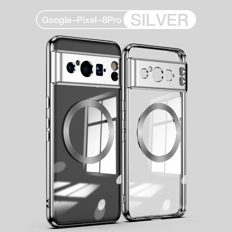 Slim silicone phone case with magnetic ring for Google Pixel 8 Pro, in lavender colour