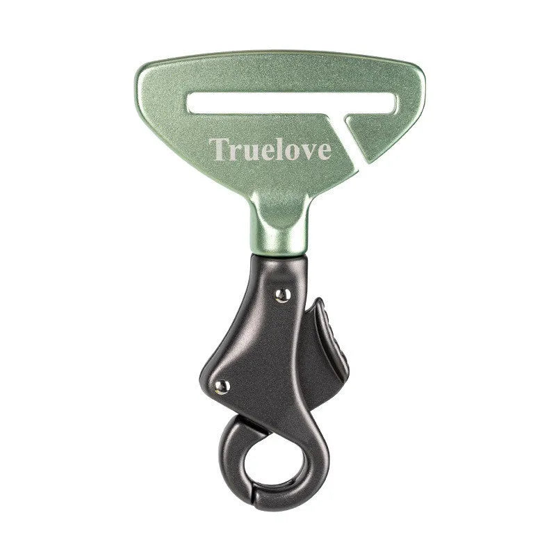 Pet safety buckle made of aluminium alloy, 12.5cm long and 7cm wide, shown in black colour