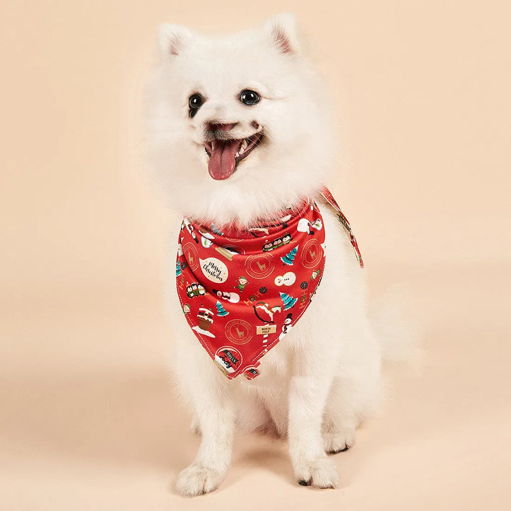 Pet double-sided milk silk triangle scarf with Christmas snowman print, size S 49cm