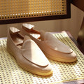 British handmade men's leather loafers in brown with a low-tube sock design and TPR sole.