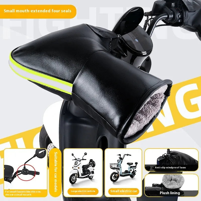 Grey reflective Electric Motorcycle Handle Grip Winter Thermal Waterproof Gloves with fleece lining for tricycle handlebars