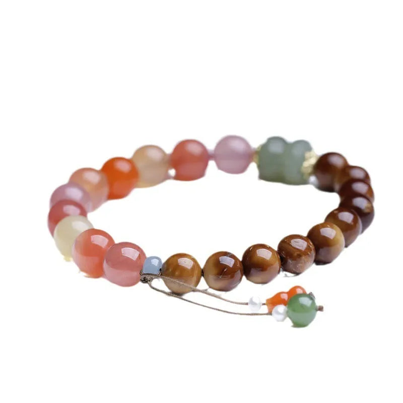 8mm diamond-shaped Hetian jade agate bracelet showing natural persimmon colour patterns