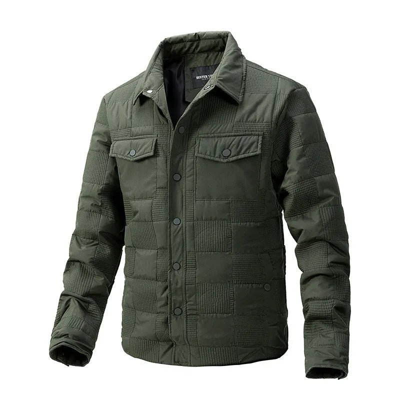 Men's quilted cotton casual shirt jacket with polo collar and wool lining in multiple colour options