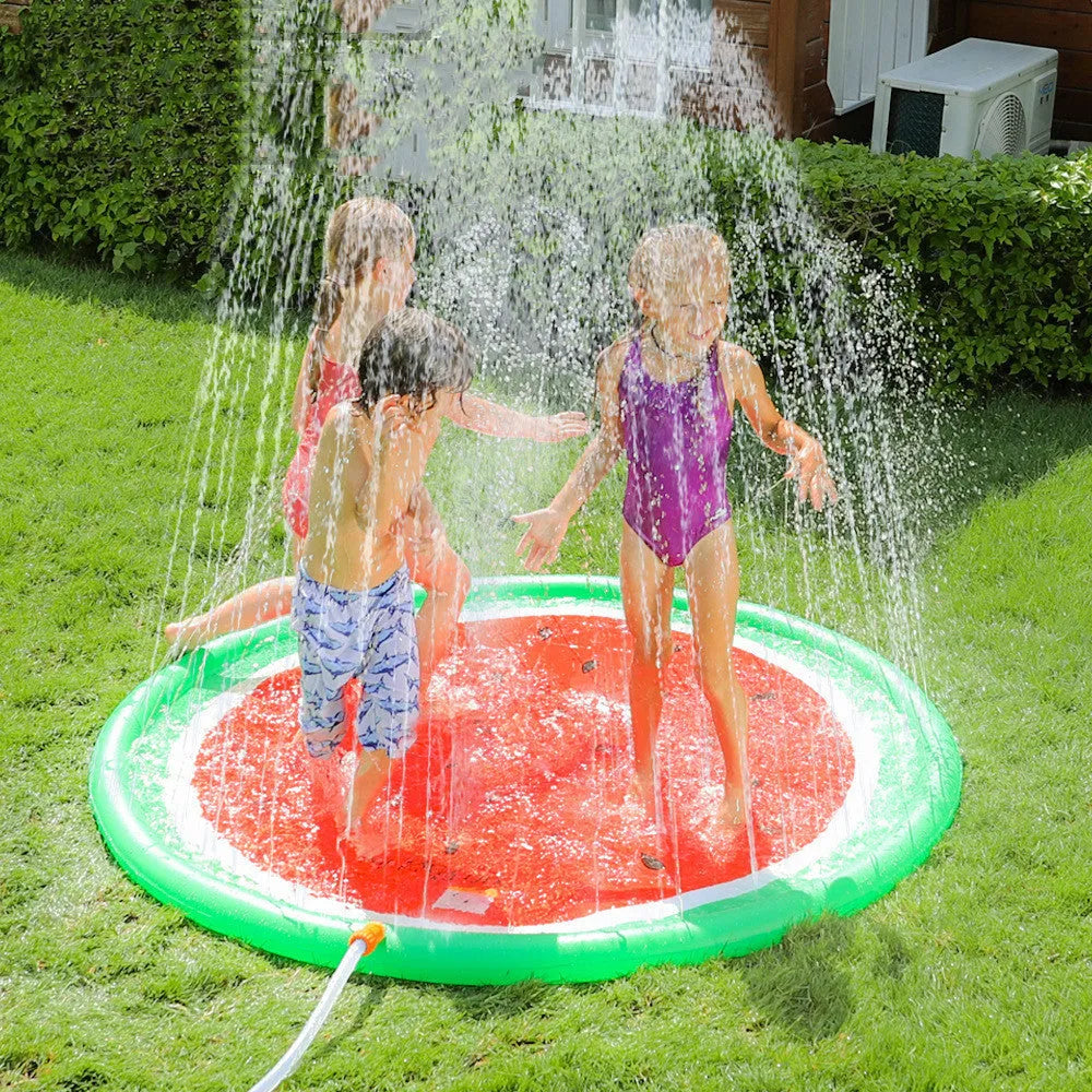 Children's water spray mat 170x170cm watermelon print on grass with water spray active