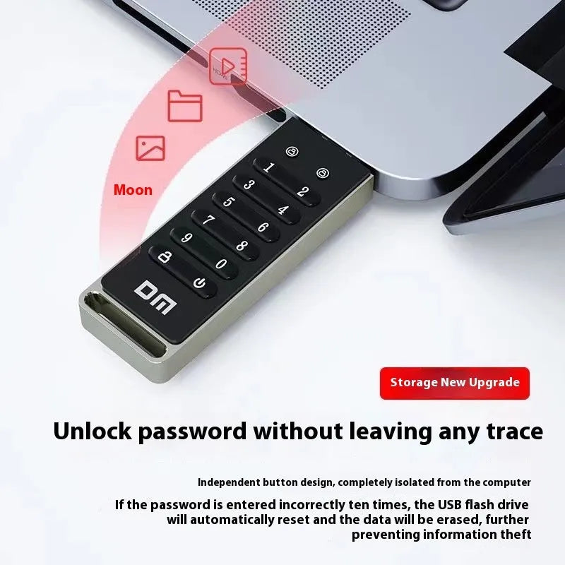 64GB metal USB flash drive with fingerprint scanner for security.