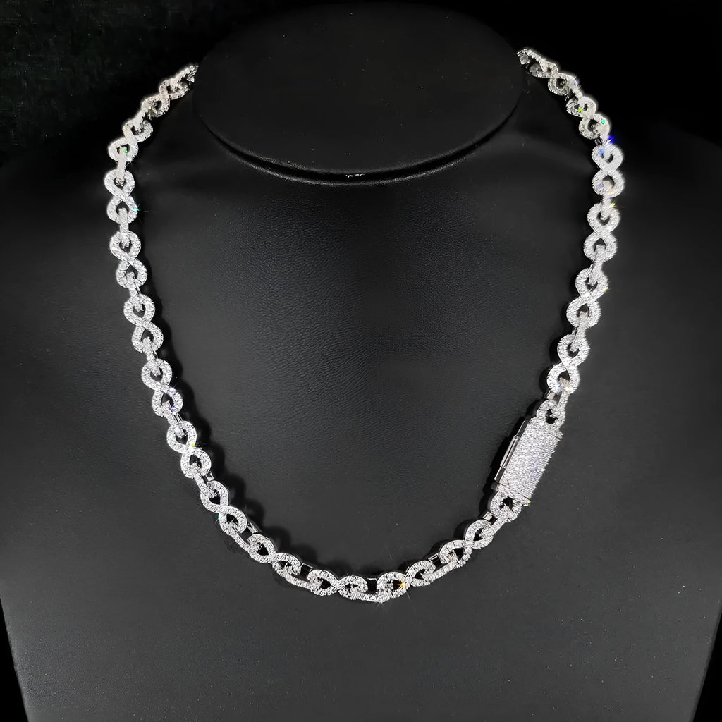 Men's copper necklace and bracelet set with platinum finish and 8mm width on a neutral background